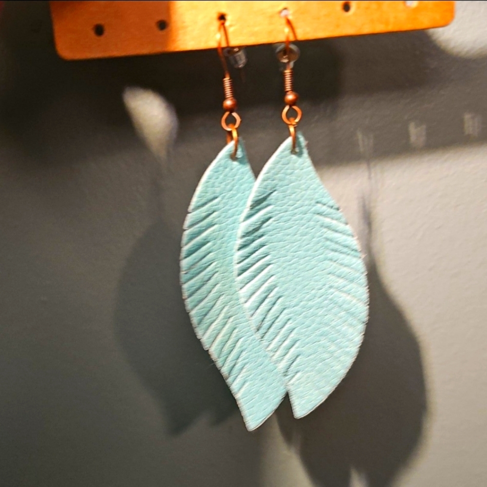 Boho Teal Leather Earrings  NEW NWT Jewelry